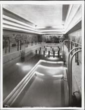 [S.S. "Normandie", Swimming Pool and Bar, Cabin Class.]