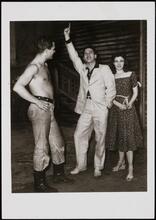 [Ralph Meeker as Hal Carter, Paul Newman as Alan Seymour and Janice Rule as Madge Owens in "Picnic".]