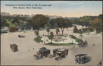 Entrance to Central Park at 5th Avenue and 59th Street, New York City.
