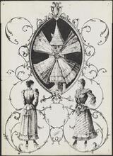 [Sketch of two women with ornate detailing]