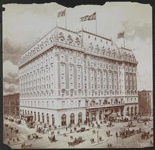 Hotel Astor, Exteriors, Bldg. and roof garden scenes.