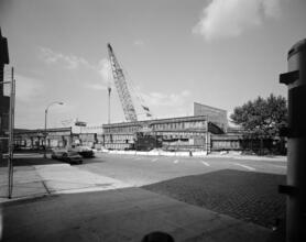 [Crane dismantling West Side Elevated Highway near Pier 62.]