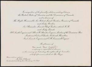 [The pleasure of Mr. and Mrs. Kiddle's company is requested at dinner.]