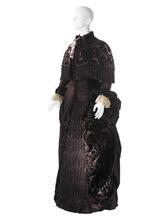 Visiting ensemble in dark brown floral and foliate cut and uncut velvet