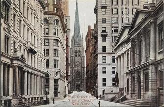 Wall Street and Trinity Church, New York.