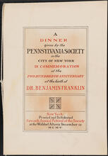 A Dinner given by the Pennsylvania Society in the City of New York