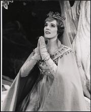 [Julie Andrews as Guenevere performing the number "The Simple Joys of Maidenhood" in Act 1, Scene 1 of "Camelot".]
