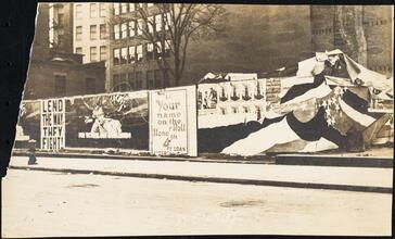 Street Scenes, etc. Showing Displays of Liberty Loan Posters during World War I [Liberty Loan posters on a construction fence.]