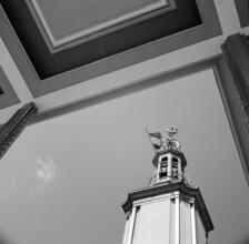 [Looking up at the tower of the Netherlands pavilion, New York World's Fair.]