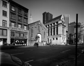 [First Moravian Church, 154 Lexington Avenue, and New York Phoenix School of Design, 160 Lexington Avenue.]