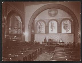 Church, Choir girls and church interior.