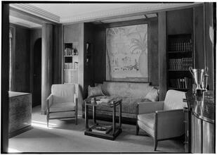 Harry Goetz Residence, 7 West 86th Street. Library to sofa.