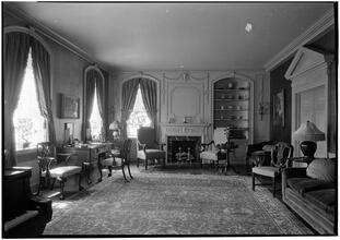 Richard F. Lawrence [residence]. Living room toward fireplace.
