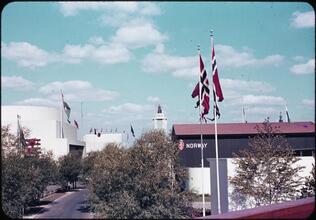[View of the Goverment Zone showing Norwegian and Italian Pavilions.]