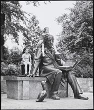 [Girls on the statue of Hans Christian Andersen.]