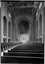 Temple Emanuel. Interior toward chancel from entrance.