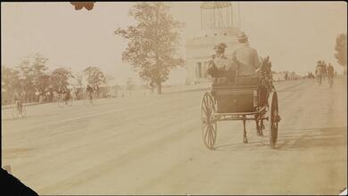 [Grant's Tomb under construction, with horse and carriage in foreground.]