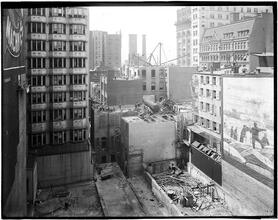 [Cleared site for SInger Building construction.  Broadway between Liberty and Cortlandt Streets.]