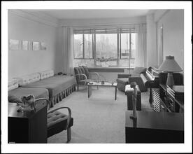 230 Central Park South. The Southmoor, living room in apartment 6D.