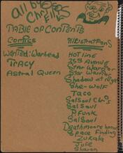 [Table of contents in Daze's sketchbook.]