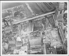 [Aerial view of the World Trade Center construction site.]