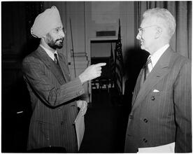 Dale Carnegie [Dale Carnegie speaking with S. S. Jaaj, a student.]