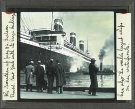 The Leviathan at pier 86, Hudson River. New York with its large buildings has also the world's largest ships on her waterfronts.