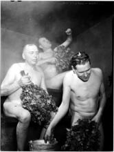 [Men in sauna.]