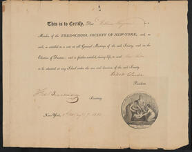 [Certificate of membership to the Free-School Society of New-York.]