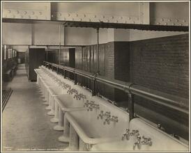 Interior, Interborough Rapid Transit Car Barns, Battery of Double Sinks in Wash Room.