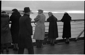 [Felicia Marsh and other people on deck of ship.]