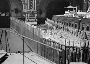 [Ferry docking at Battery Maritime Building.]