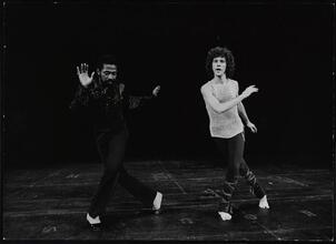 [Ben Vereen as the Leading Player and John Rubinstein in the title role of "Pippin".]