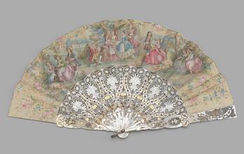 Folding fan of painted silk leaf