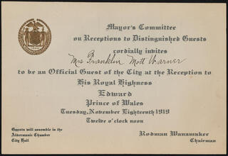 Reception to His Royal Highness Edward Prince of Wales