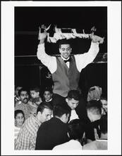 [Groom in a traditional dance at a Palestinian wedding at Widdi's Catering Hall.]
