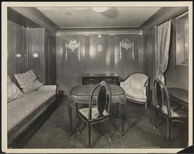 French Line, S.S. "Paris", Interior, Suite de Luxe #73 Sitting Room.