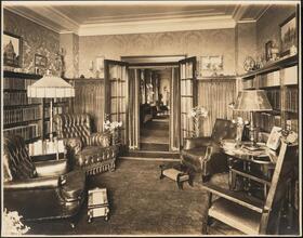 [Residence. Interior, library.]