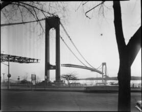 [Verrazano Bridge under construction.]