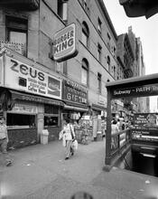 [Subway and PATH train entrance on West 14th Street.]
