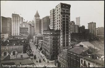 Looking north on Broad Street, from Pearl, New York.
