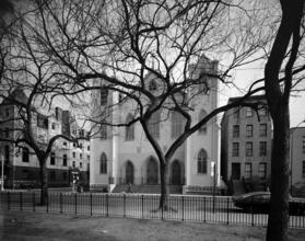 [Church of St. Brigid from Tompkins Square Park.]