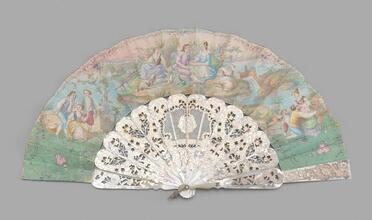 Folding fan of painted paper leaf