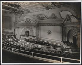 [Theater. Interior, view of stage from balcony.]