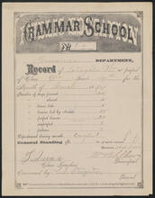 Record of Stoughton, Wm. [William Stoughton], a pupil of Class B, Grade 4th