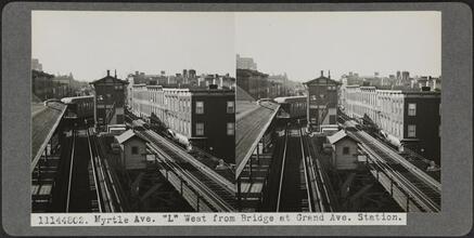11144802. Myrtle Ave. "L" West from Bridge at Grand Ave. Station.