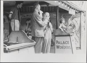 [Palace of Wonders sideshow talker at Coney Island.]