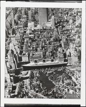 [Photomontage of an Ocean Liner on an Aerial View of Central Park South.]