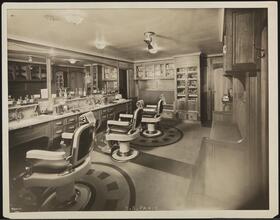 French Line, S.S. "Paris", First Class, Interior, Barbers Shop.