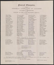 General Committee of Citizens on the Funeral Obsequies to the Memory of the Late President Lincoln.